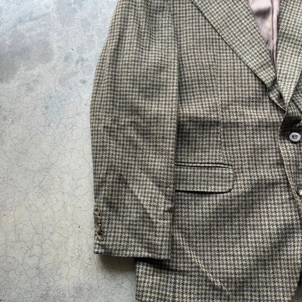 Haggar Clothing Co Mens Pure Wool Houndstooth Blazer Brown Tan Sport Coat 44R